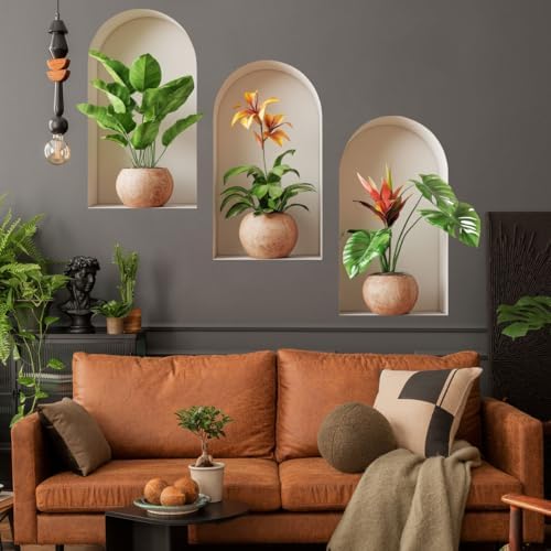 3D Potted Plants Wall Sticker Green Plants Decor for Living Room Bedroom