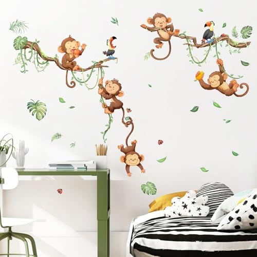 Monkey Climbing Tree Wall Decals for Kids Room Decor