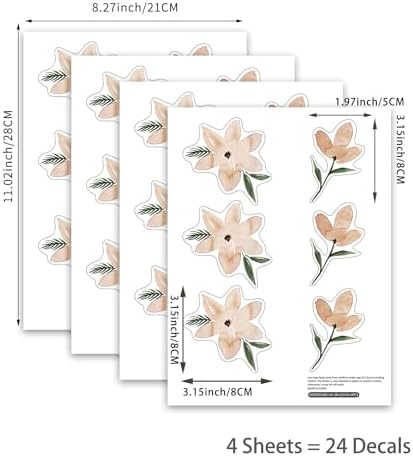 QUCHENG Boho Watercolor Wall Stickers 4 Sheets
