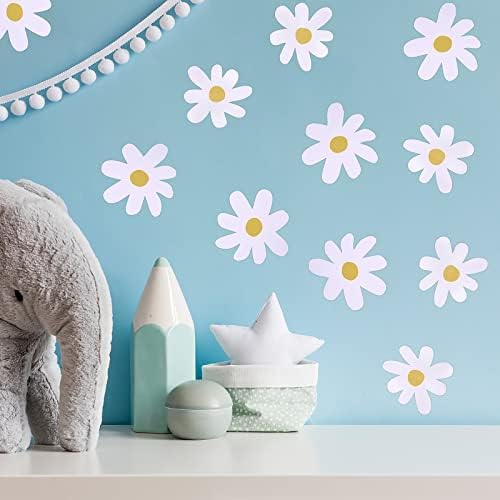 Bremorou 36PCS Retro White Daisy Wall Stickers for Decor