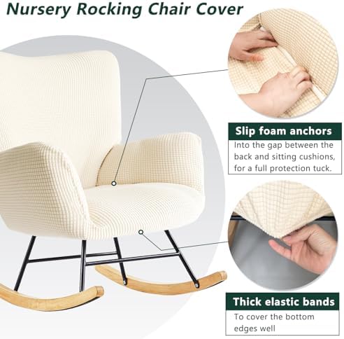 Nursery Rocking Chair Cover Soft Spandex Jacquard Slipcover with Elastic Bottom