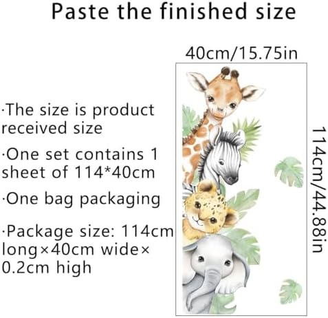 Watercolor Jungle Animal Wall Stickers for Kids Room Decor