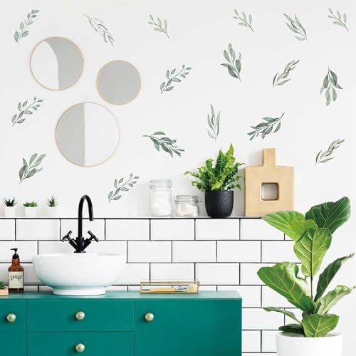 Watercolor Leaf Wall Decals 48pcs Peel and Stick Botanical Art for Nursery Office Classroom