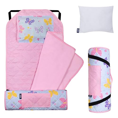 Wildkin Modern Kids Nap Mat with Pillow and Elastic Straps - Butterfly Garden