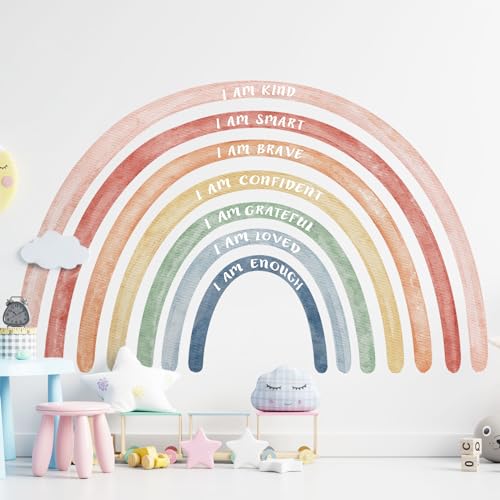 7677x4724 Inch Watercolor Rainbow Wall Decal Classroom Decor with Inspirational Quote Peel and Stick Sticker
