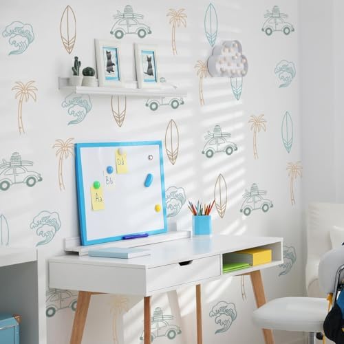 Retro Surfer Wall Sticker with Ocean Waves and Palm Trees