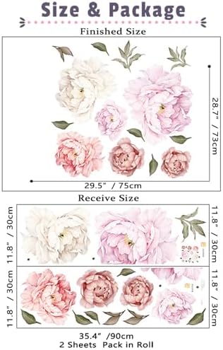 Watercolor Peony Flowers Wall Decals for Bedroom and Living Room