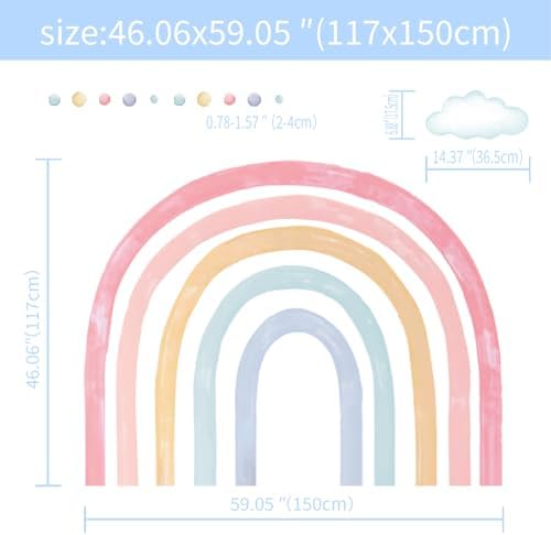 Large Watercolor Rainbow Wall Decals with Clouds and Polka Dots for Kids Room Decor