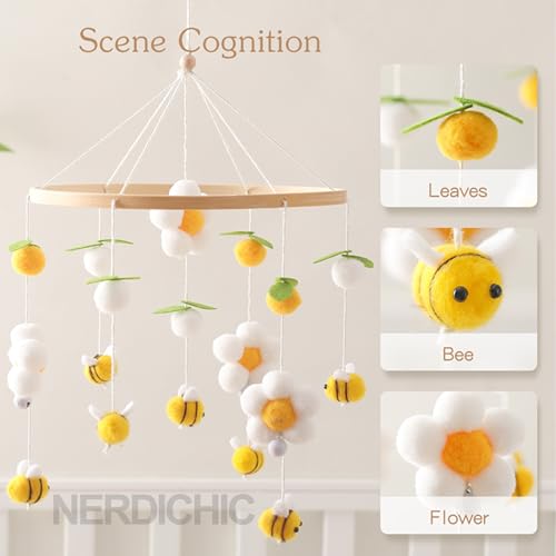 Gender Neutral Baby Mobile - Felt Daisy Bees Leaves