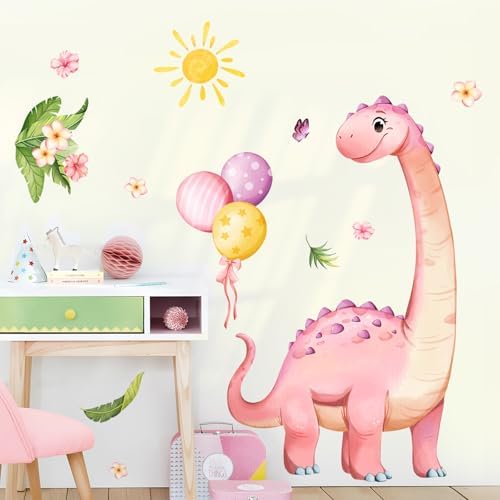 Supzone Pink Dinosaur Wall Decals for Kids Room Decor
