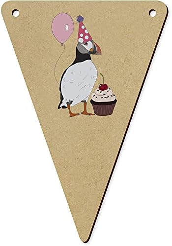 Azeeda 5 x 140mm Party Puffin Cupcake Wooden Bunting Flags