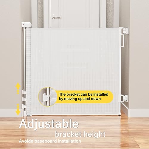 Retractable Baby Gate for Stairs and Doorways 54 Wide 34 Tall Mesh Safety Gate White
