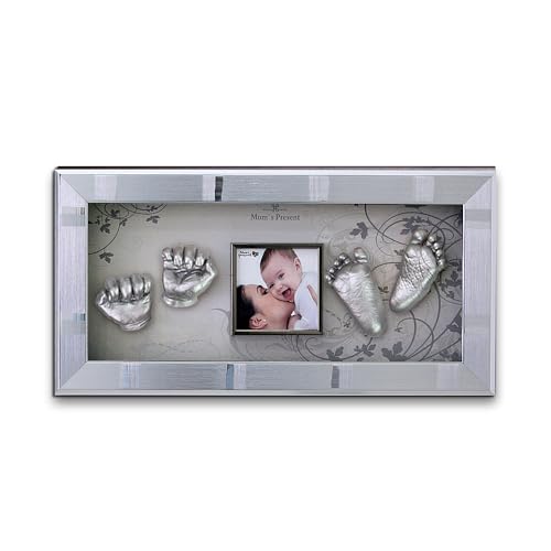 Momspresent Baby Hand Print Footprint Deluxe Casting Kit with Silver Frame
