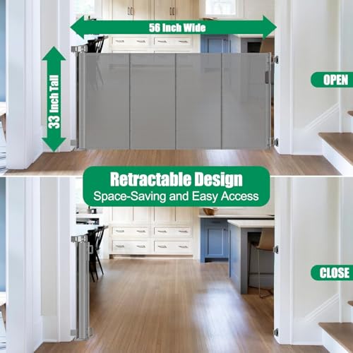 Reinforced Retractable Dog Gate 56 Inch Gray