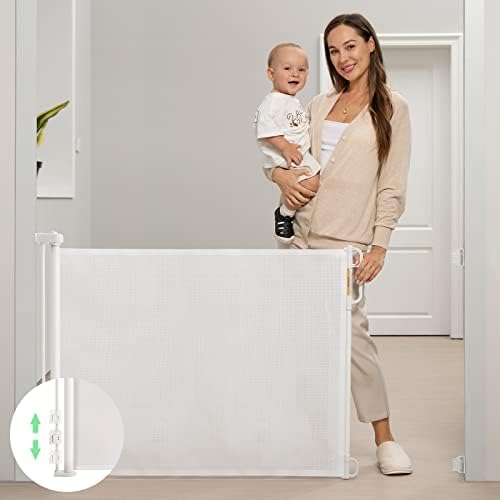 Retractable Baby Gate with Double Lock and No Bottom Rails