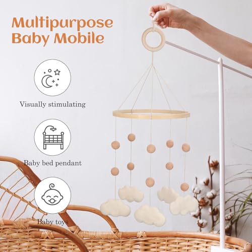 Felt Cloud Mobile for Crib - Neutral Boho Decor