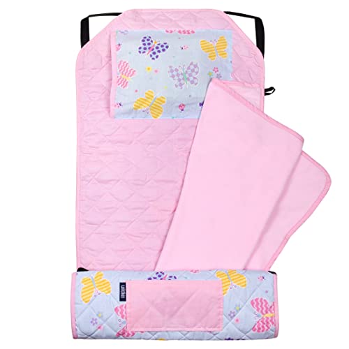 Wildkin Modern Kids Nap Mat with Pillow and Elastic Straps - Butterfly Garden