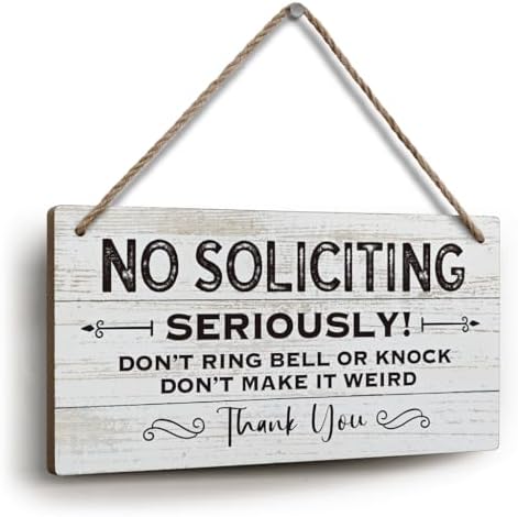 YZEXEZY No Soliciting Sign - 6x12 Inch Wood Hanging Door Sign