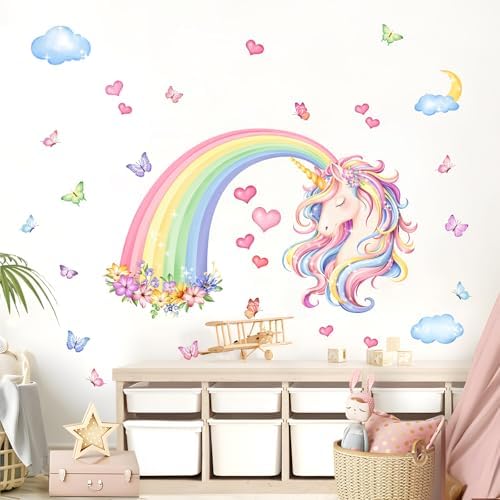 Rainbow Unicorn Wall Decals for Girls Room Decor
