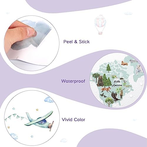 iinuu Animal World Map Wall Decals for Kids
