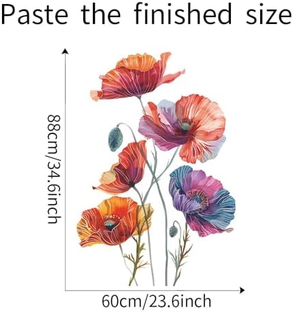 Runtoo Poppy Flowers Wall Art Decals Boho Watercolor Floral Wall Stickers for Home Decor