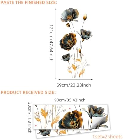 Large 3D Flowers Wall Decals - Gold and Black Design