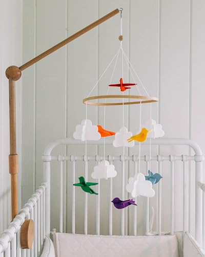 Baby Crib Mobile Rainbow Birds in Clouds with Garland