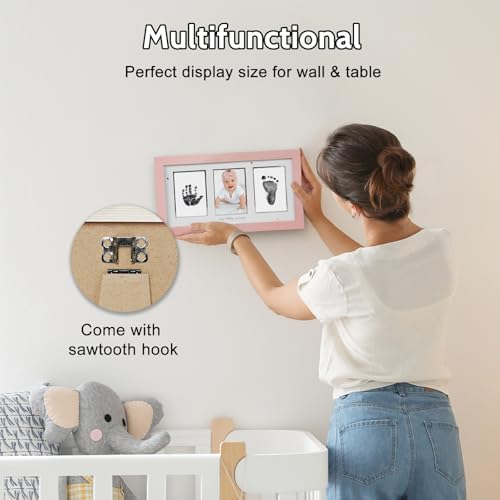 Pink Baby Handprint Footprint Frame with Stamps