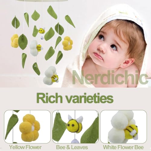 Baby Crib Mobile with Bees and Green Leaves