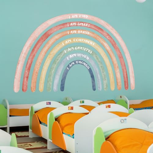 7677x4724 Inch Watercolor Rainbow Wall Decal Classroom Decor with Inspirational Quote Peel and Stick Sticker