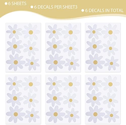 Bremorou 36PCS Retro White Daisy Wall Stickers for Decor