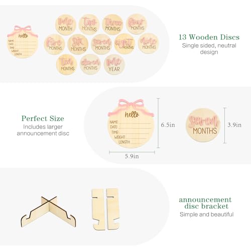 3D Baby Milestone Cards with Wooden Discs and Birth Announcement Sign for New Parents