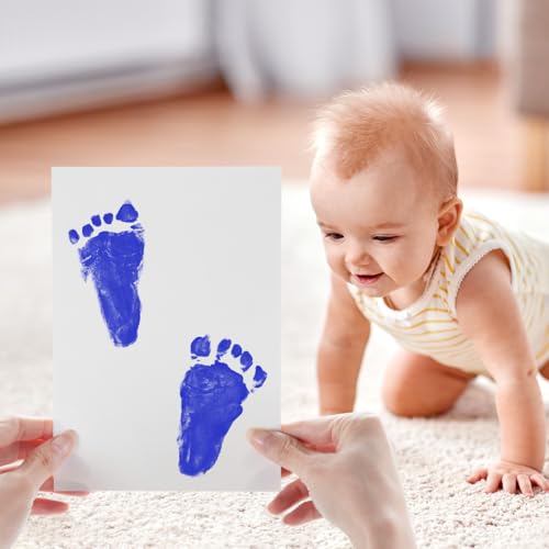 2 PCS Inkless Baby Handprint Footprint Kit with Wiping Pad Blue