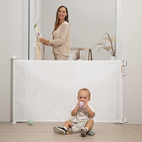 Retractable Baby Gate with Double Lock and No Bottom Rails