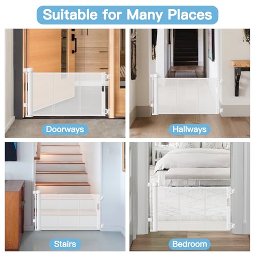 24 Inch Tall Retractable Baby Gate for Stairs and Doorways White