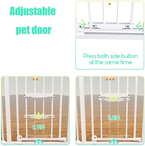 198 Inch Extra Wide Baby Gate with Cat Door Auto Close White