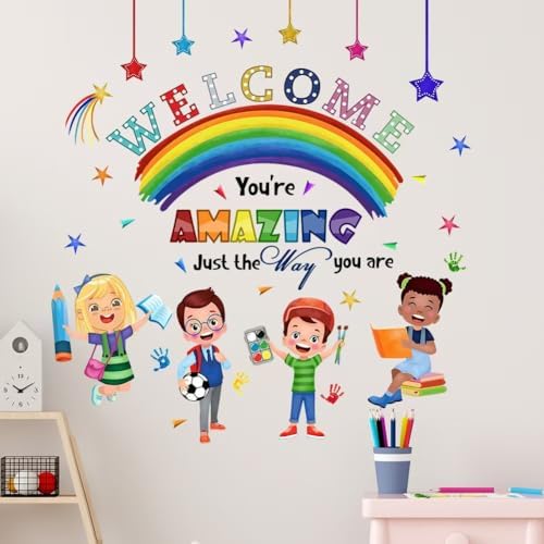Kids Inspirational Quotes Wall Decal Reading Corner Rainbow Stickers for Classroom and Playroom