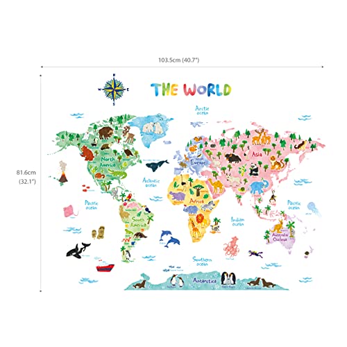 DECOWALL SG2-1615S Animal World Map Wall Stickers for Kids