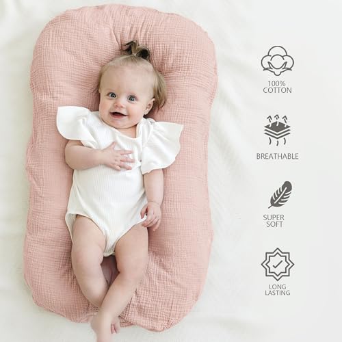 MairMore Muslin Baby Lounger Cover Pack of 2 Pink Blossom