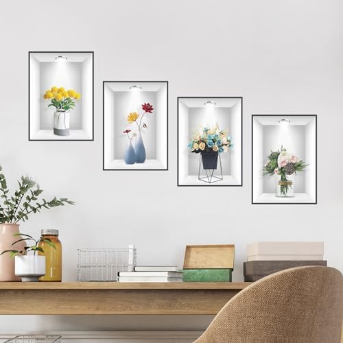 3D Vase Flower Wall Sticker Set of 4