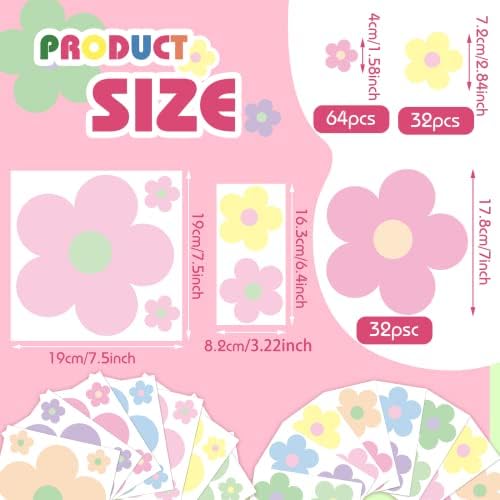 Hotop 128 Pcs Danish Pastel Flower Wall Sticker Decal