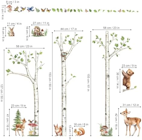 Decalmile Large White Birch Tree Wall Decals with Forest Animals