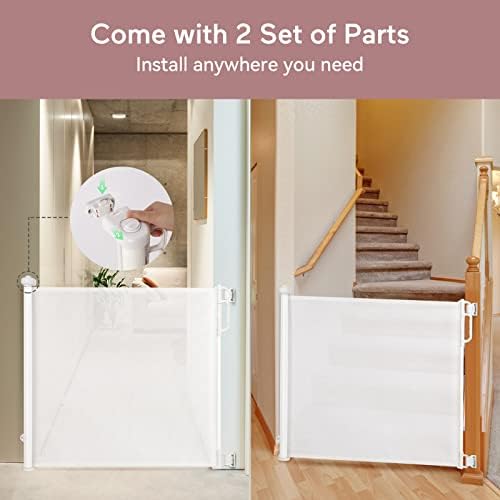 Retractable Baby Gate with Double Lock and No Bottom Rails