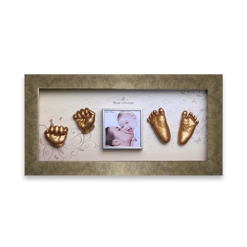 Momspresent Baby Hand Footprint Casting Kit with Gold Frame