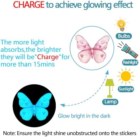 Glow in The Dark Pink Butterfly Wall Decals