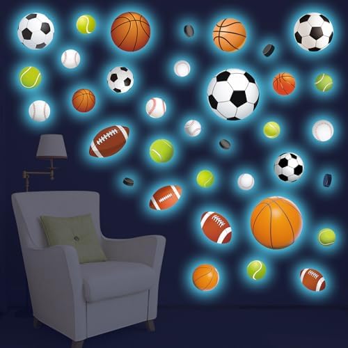 Glow in The Dark Sports Wall Decals for Kids Room