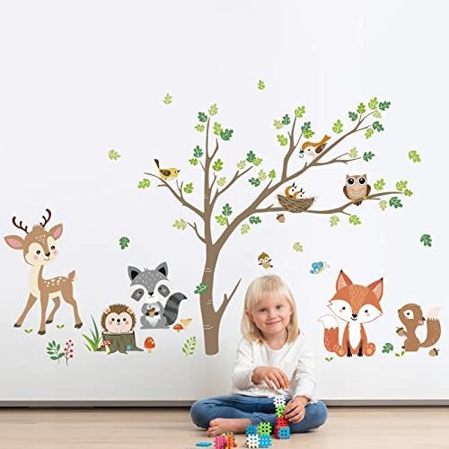 Decalmile Woodland Animals Tree Wall Decals