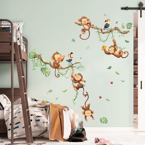 Monkey Climbing Tree Wall Decals for Kids Room Decor