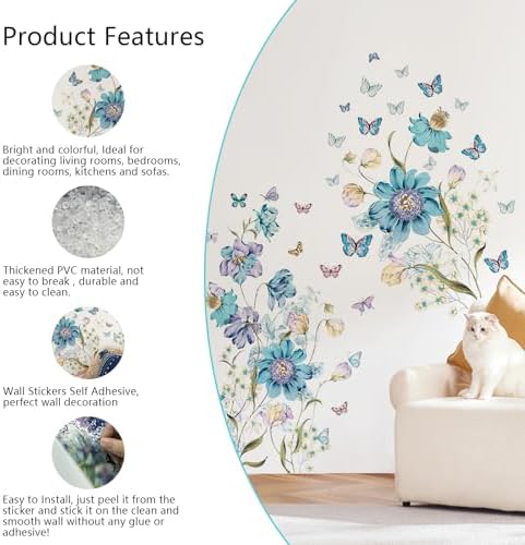 Buy One Get Five Boho Blue Flower Wall Decals