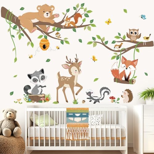 Decalmile Woodland Animals Tree Branch Wall Decals